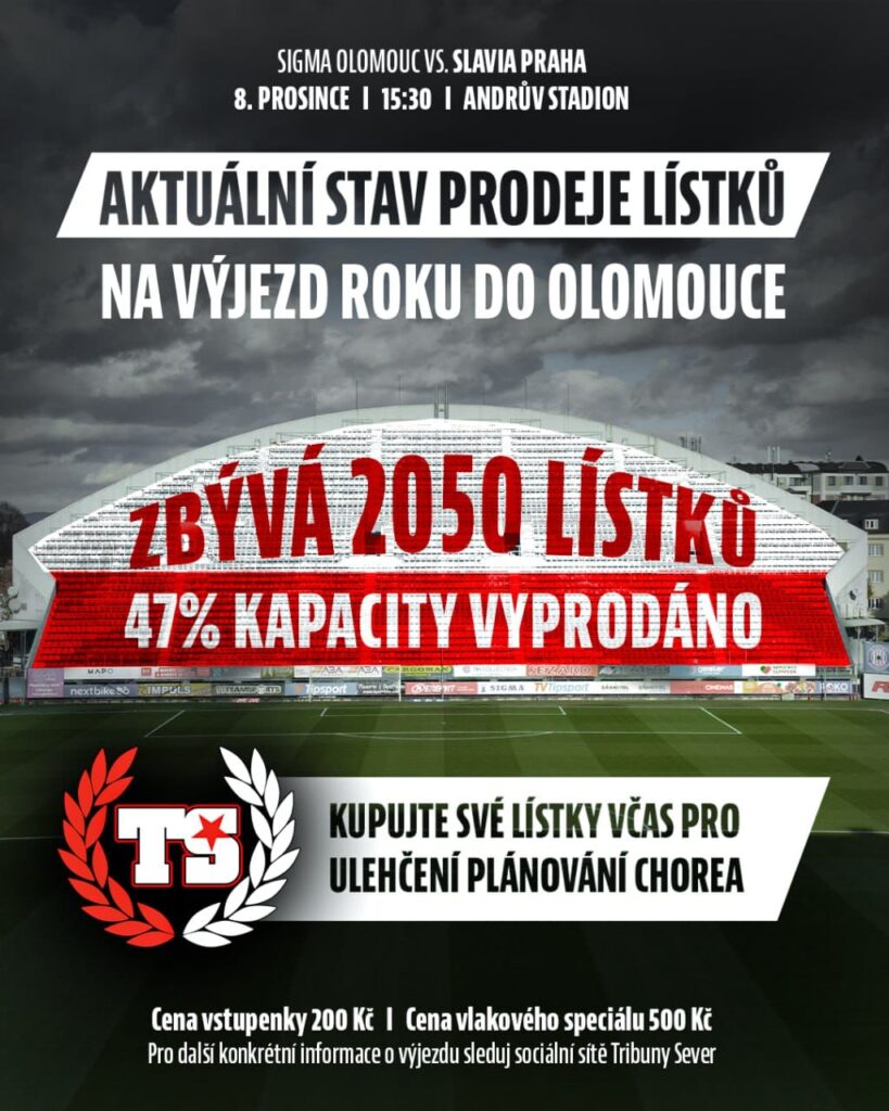 Zbývá 2050 lístků do Olomouce!